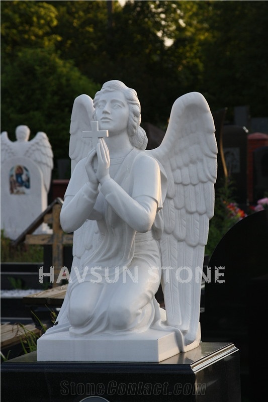 White Marble Sitting Angel Praying Angel Monument