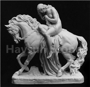 Woman on Horse Handcarved Sculpture/Statues