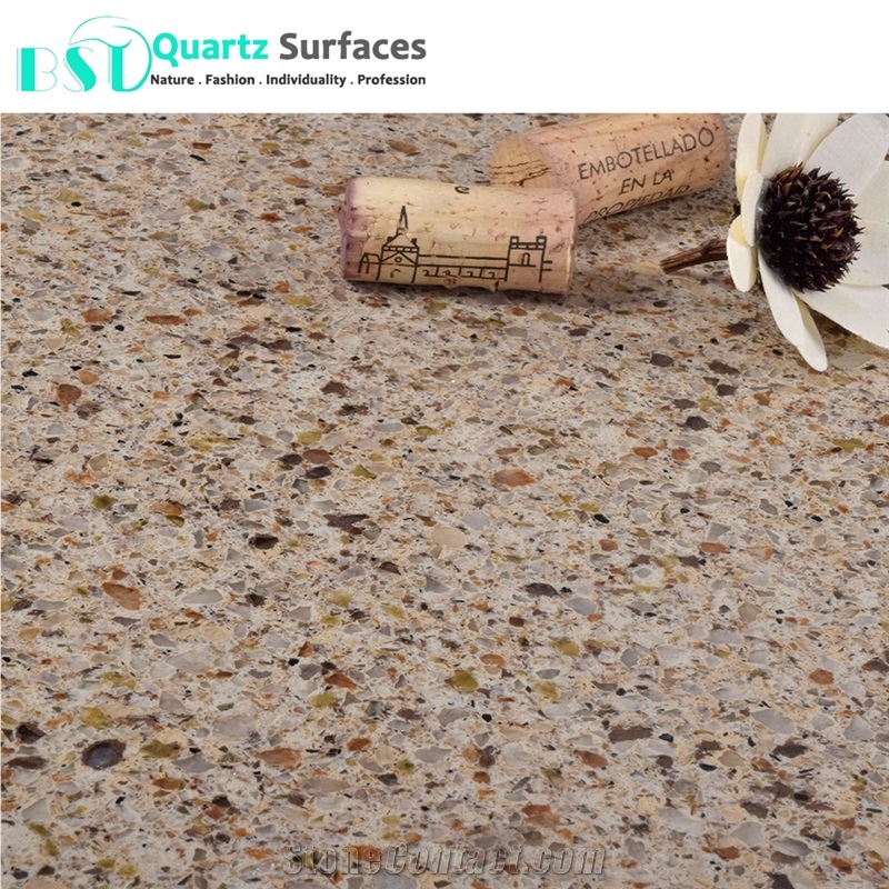 Multi Colored Beige Quartz Engineered Stone From China