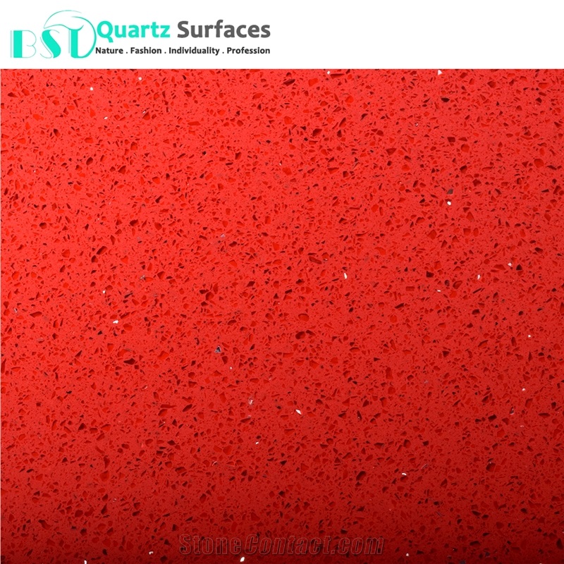 Red Sparkle Quartz Stone Slab For Countertops From China