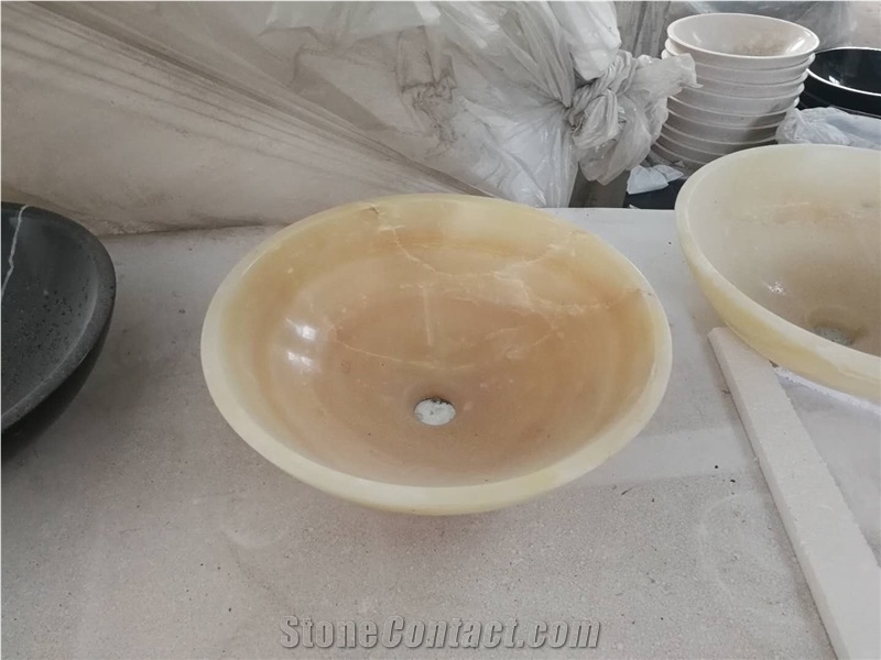 Rosin Yellow Honey Onyx Vessel Round Sink Bowls