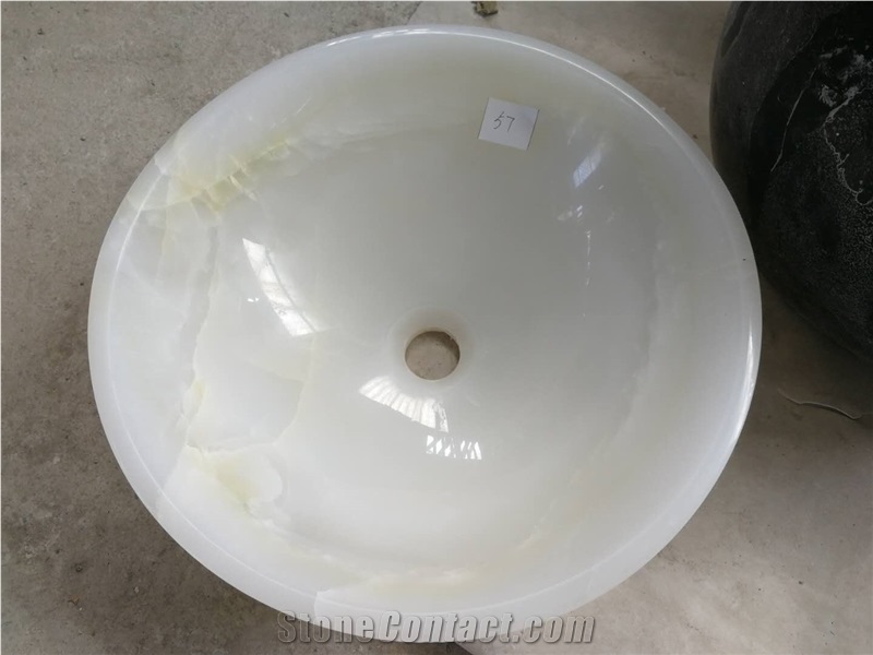 White Onyx Stone Wash Basin Design for Bathroom