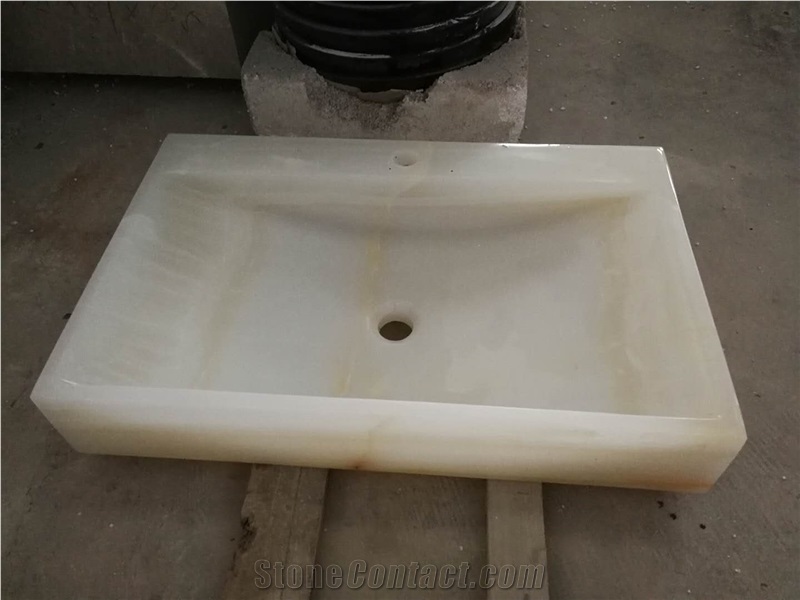 White Onyx Stone Wash Basin Design for Bathroom