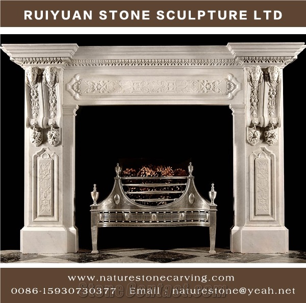 Pure White Marble Fireplace Mantel Sculpture