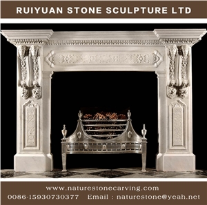 Pure White Marble Fireplace Mantel Sculpture