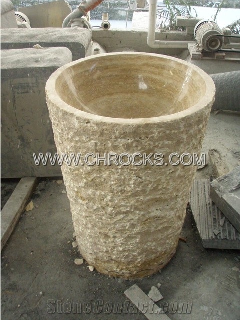 Good Looking travertine pedestal sink Beige Travertine Barrel Sink Marble Pedestal From China Stonecontact Com