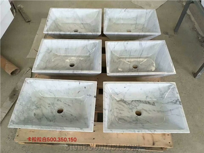 Bianco Carrara White Marble Sinks, Marble Basins