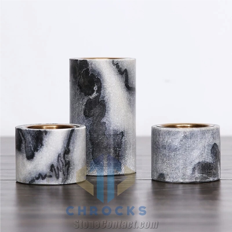 Black Cloud Marble Candle Holders and Toothbrush