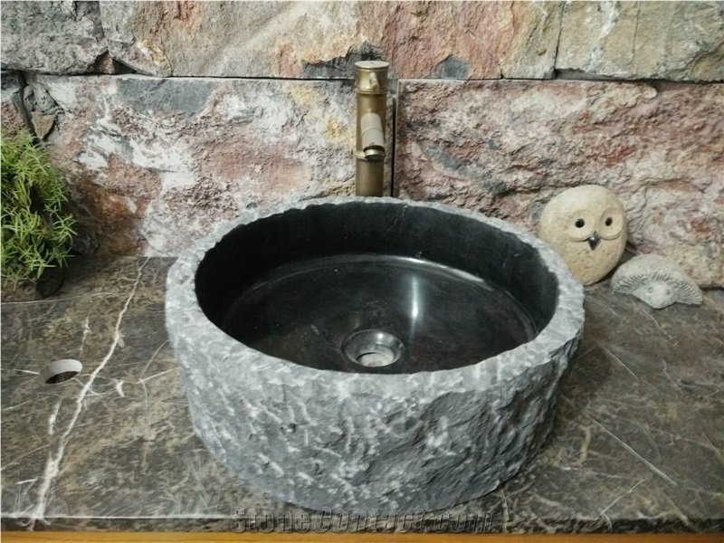 Black Limestone Bathroom Round Wash Basin