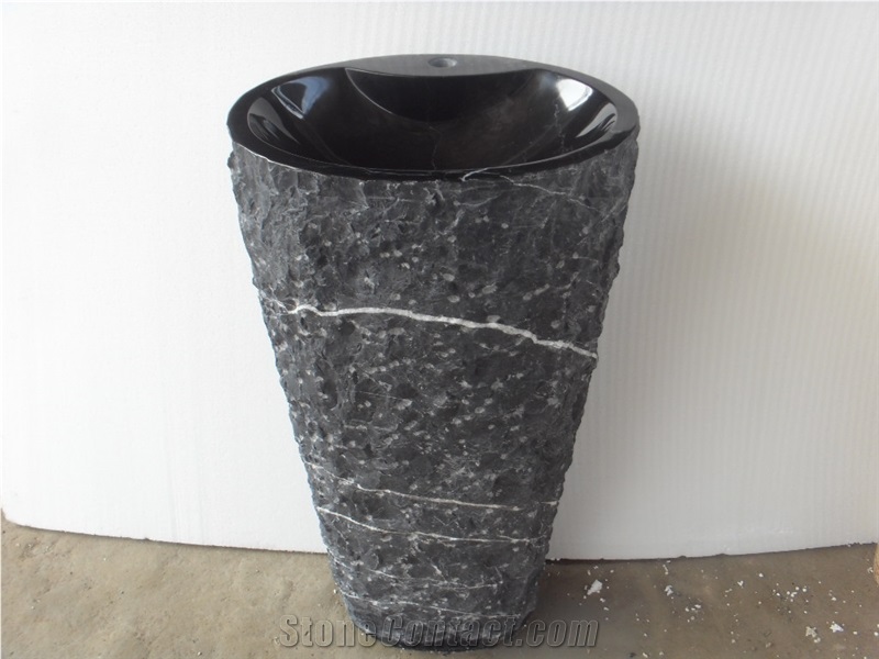 Black Marquina Marble Pedestal Sink Standing Sinks