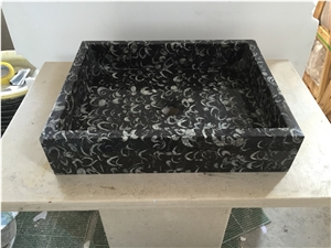 Black Sea Shell Marble Bath Single Rectangle Sink