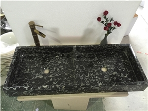 Black Sea Shell Marble Bathroom Console Sinks