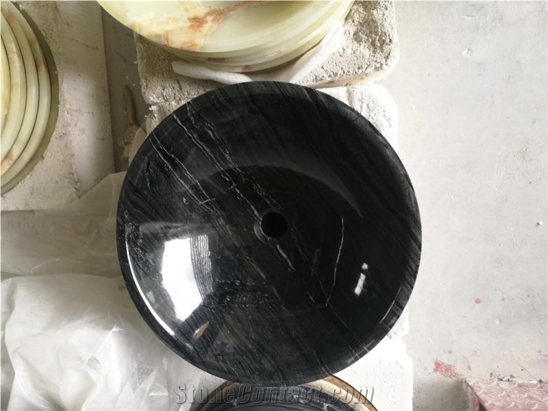 Black Wooden Marble Round Sink, Black Marble Basin