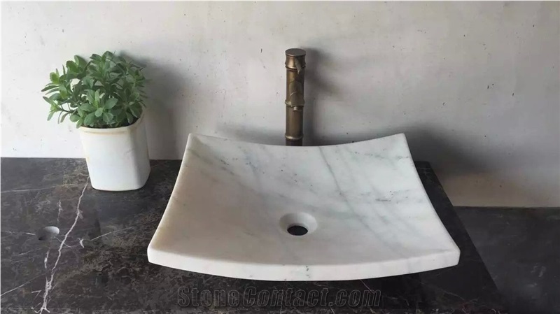 Carrara White Marble Bath Sink Rectangle Wash Sink