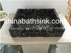 China Black Fossil Flower Sink, Black Marble Basin