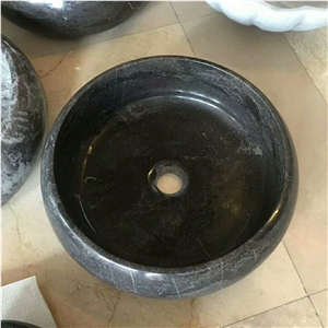 China Black Limestone Bathroom Vessel Round Sinks