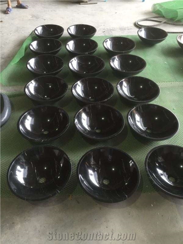China Black Marqunia Marble Sinks, Marble Basins