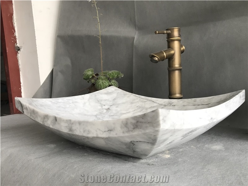 China Carrara White Marble Bath Vessel Sink
