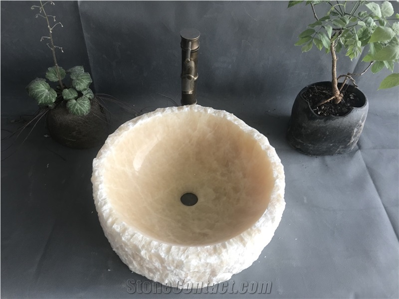 China Honey Onyx Round Sink with Rough Outside