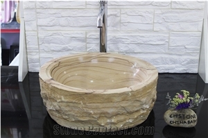 Chstone Yellow Sandstone Bath Round Vessel Sink