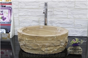 Chstone Yellow Sandstone Bath Round Vessel Sink