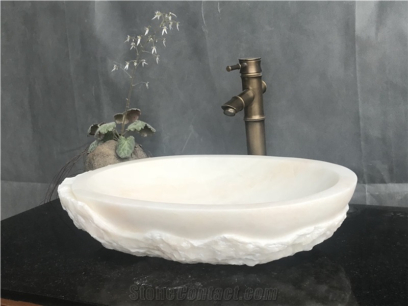 Cloudy White Marble Bath Sink With Rough Side