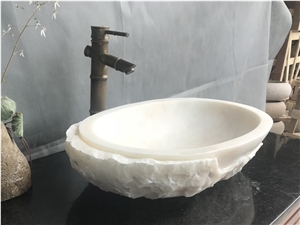 Cloudy White Marble Bath Sink With Rough Side