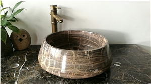Coffee Marble Bath Round Vessel Sink Wash Basin