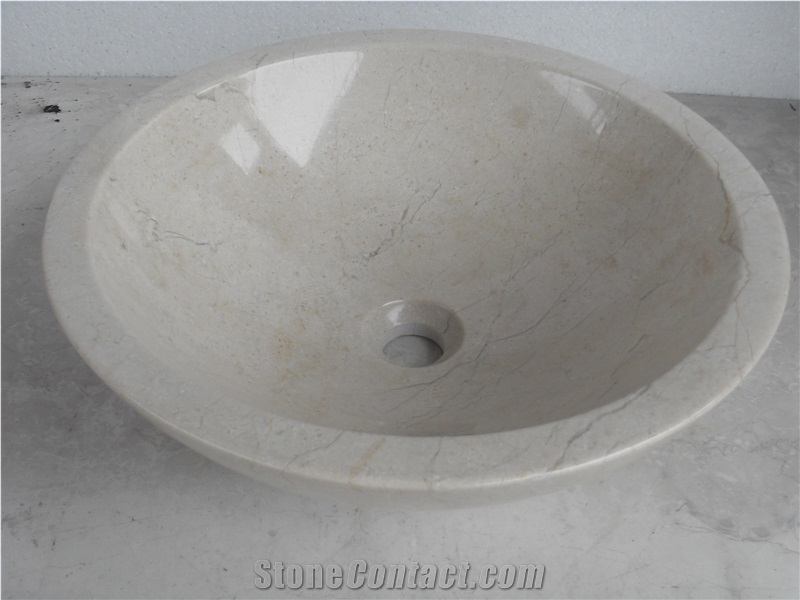Crema Marfil Marble Round Sink Bath Wash Basin
