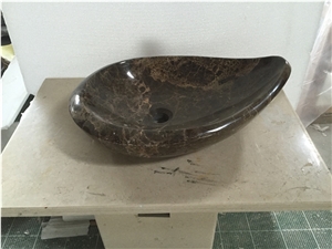 Dark Emperador Marble Bathroom Oval Vessel Sink