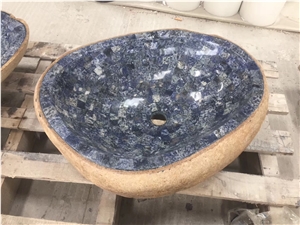 Fantasy Blue Marble Mosaic Sink River Stone Basin
