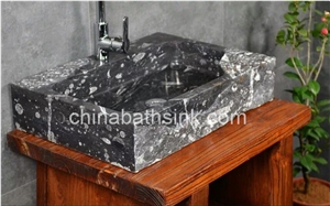 Fossil Marble Sink, Black Marble Basin,Marble Sink