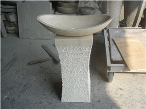 Galala Beige Marble Pedestal Sinks,Marble Basins