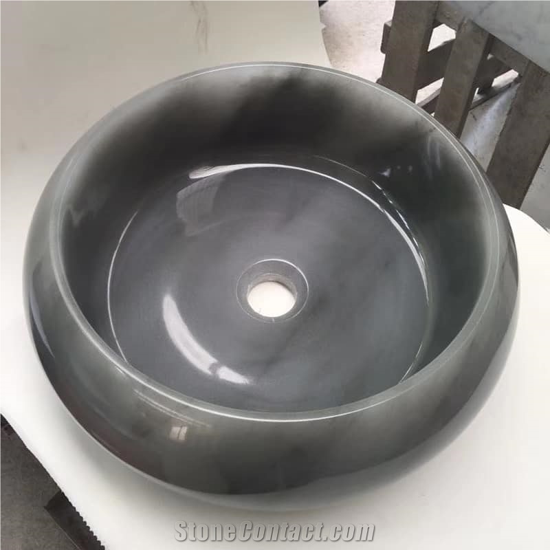 Grey Marble Bath Vessel Sink Round Wash Basin