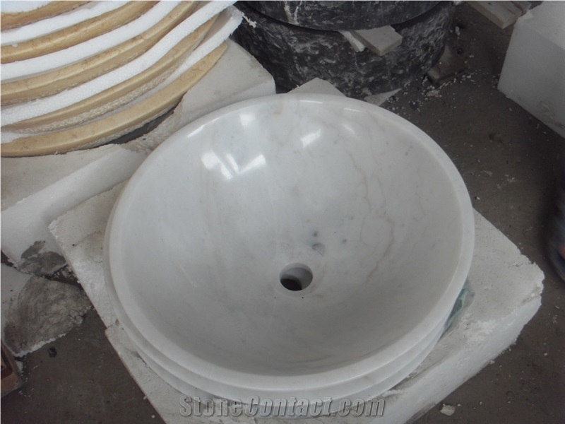 Guangxi White Marble Bathroom Round Simple Sinks