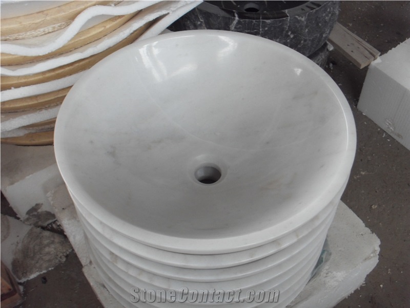 Guangxi White Marble Bathroom Round Simple Sinks
