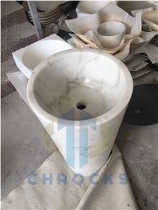 Guangxi White Marble Pedestal Sink,Marble Basins