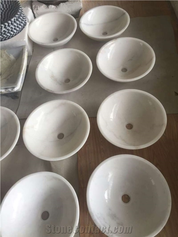 Guangxi White Round Sinks,White Marble Basin