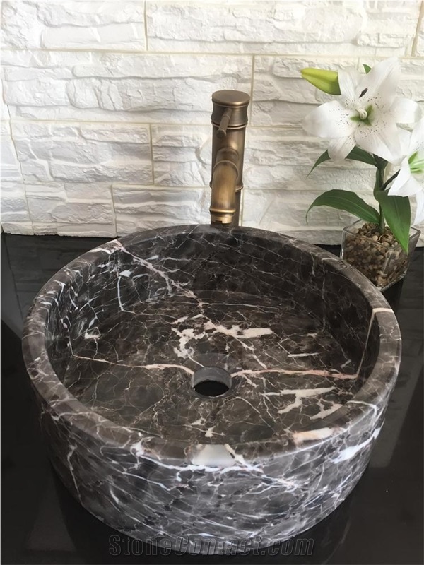 Hang Grey Marble Bath Sink Round Wash Basin