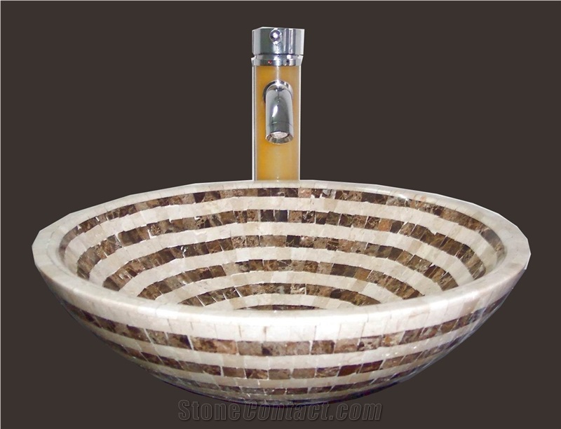 Marble Mosaic Vessel Sink, Mosaic Round Wash Bowls