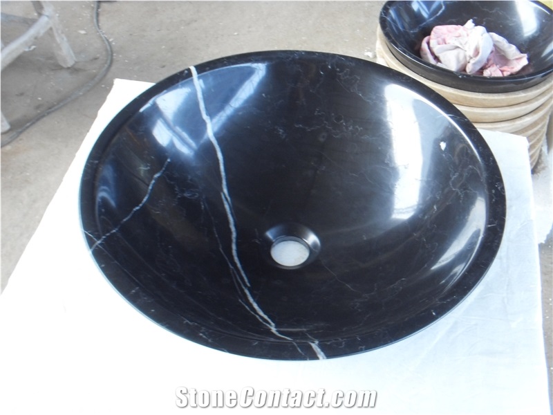 Marquina Black Marble Bathroom Round Wash Sinks