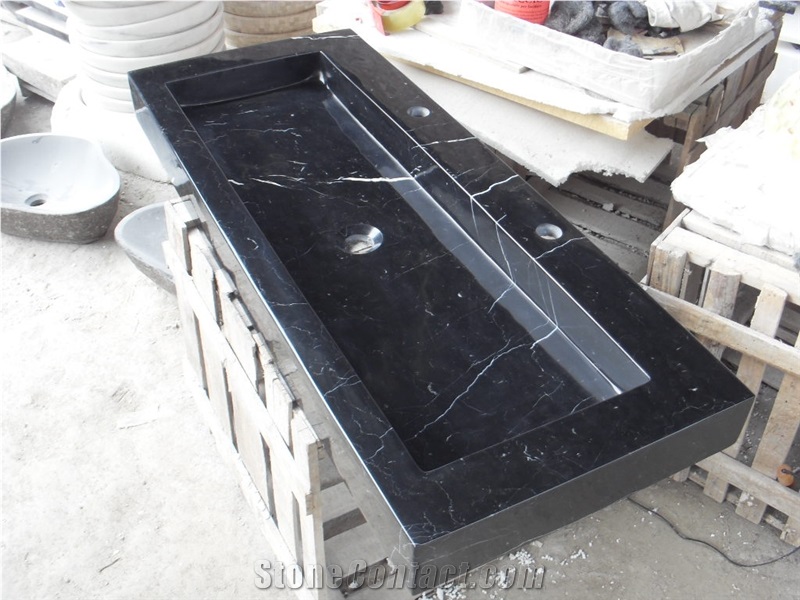 Nero Marquina Marble Vessel Sink Console Sink