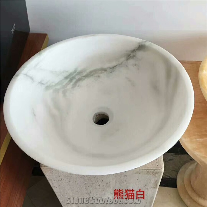 Panda White Marble Sinks, White Bathroom Basins