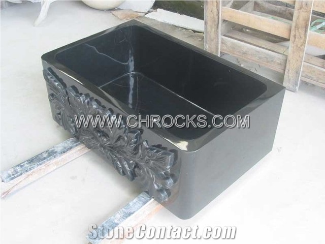 Shanxi Black Granite Farm Sink, Black Kitchen Sink