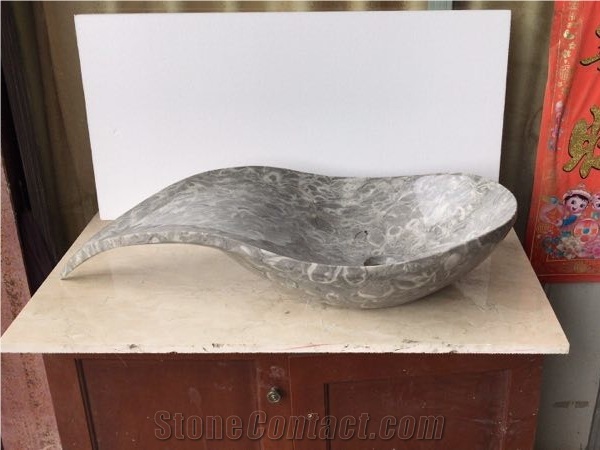 Shell Grey Marble Ccustom Sink Above Vanity Sink