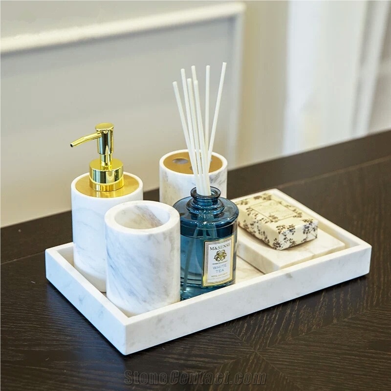 White Marble Bath Canister,Dispenser,Candle Holder