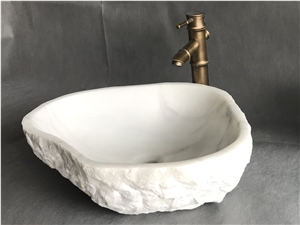 White Marble Bathroom Vessel Irregular Sink