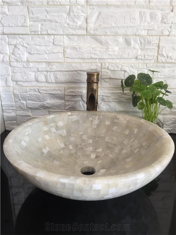 White Onyx Bath Basins, Onyx Mosaic Vessel Sinks