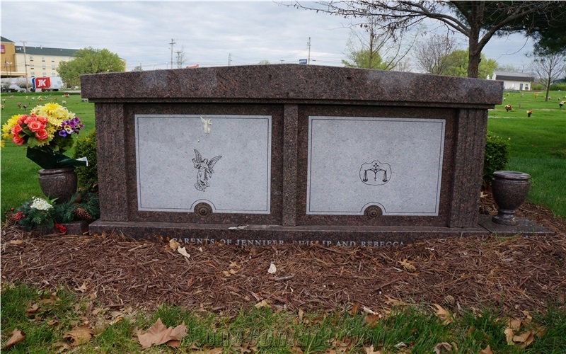 2 Crypts Personal Mausoleum Mahogany Color Granite