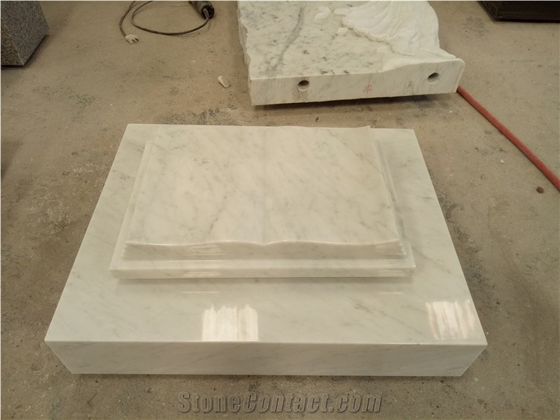 Book Headstone Carrara White Marble with Polished